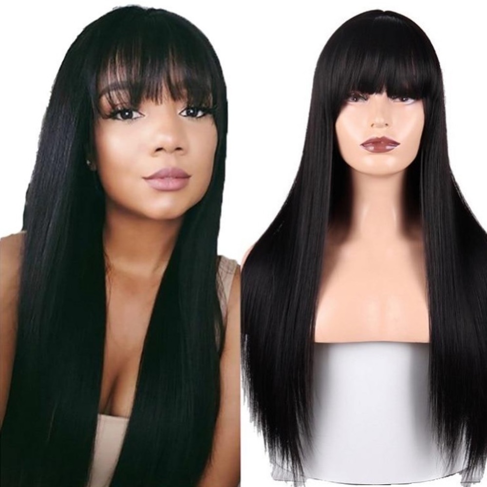 Black Synthetic Wig with Bangs